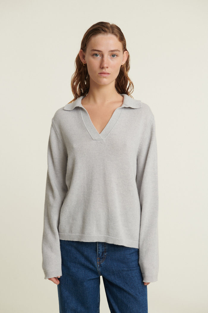 Basic Apparel Cady Polo Sweater Sweaters 025 Grey Mel.